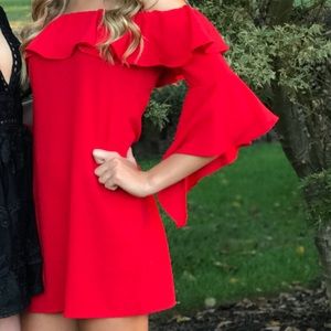 RED OFF SHOULDER DRESS